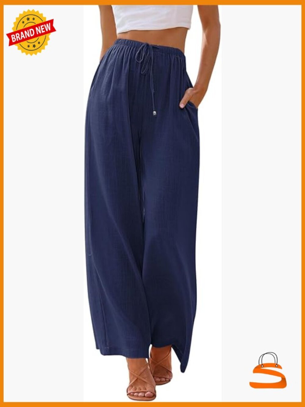 Linen Palazzo Wide Leg Pants with Pockets Flowy Summer Beach